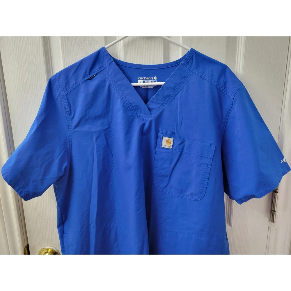 Carhartt Force Scrub Top Large Royal Blue Modern Fit V-Neck C16113 Short Sleve